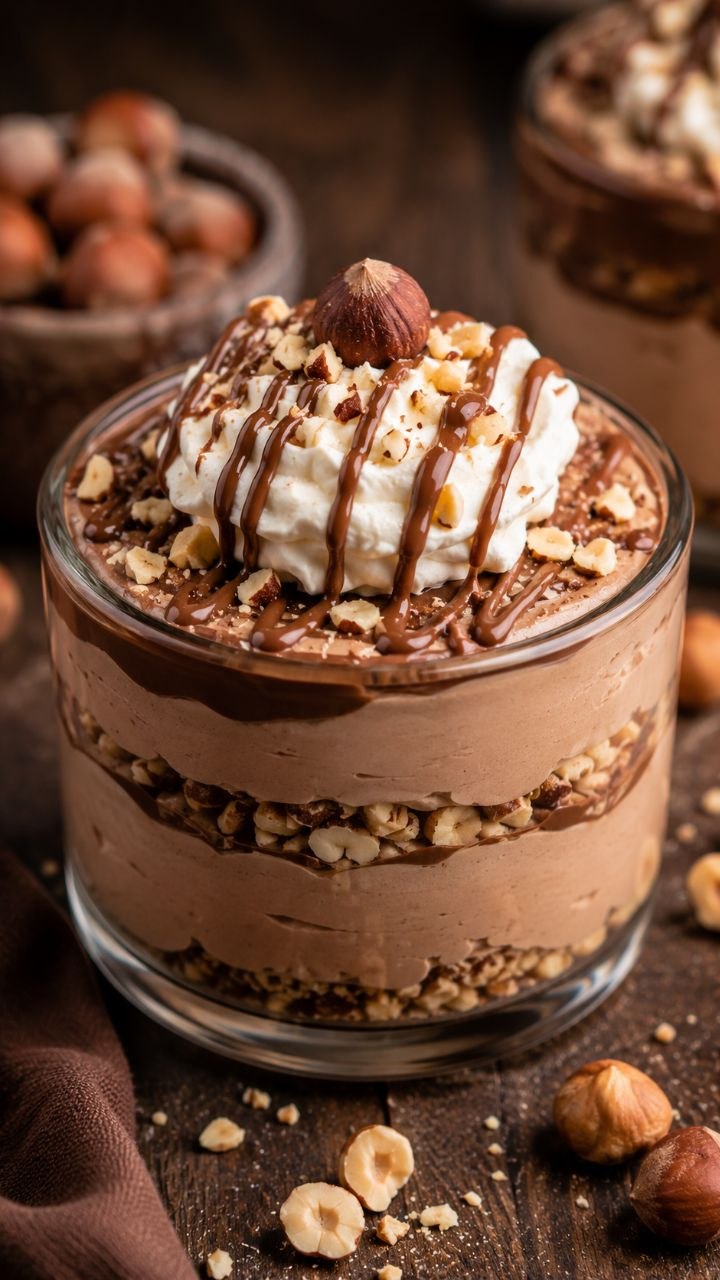 Three‑ingredient Nutella cheesecake mousse with hazelnuts.